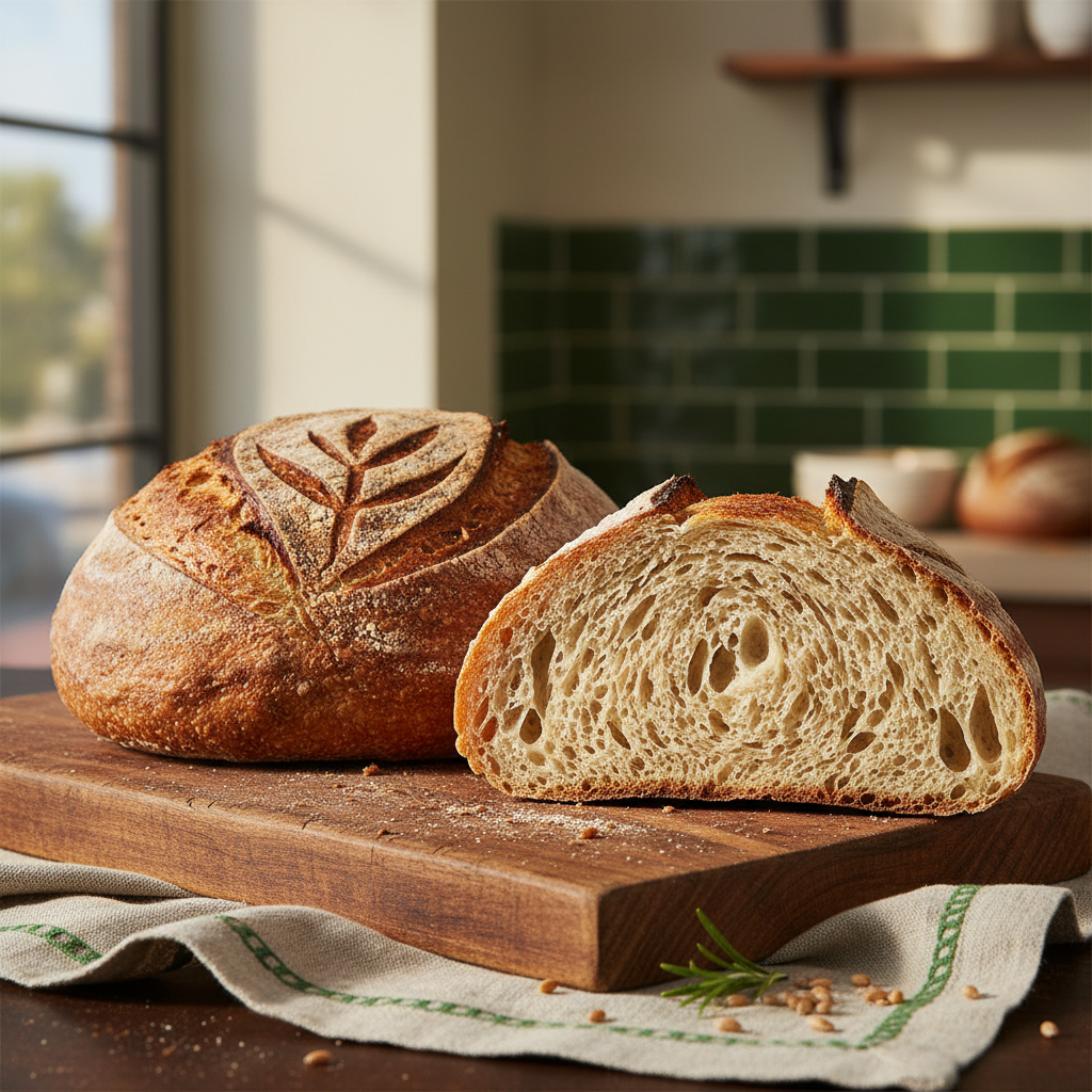 Artisan sourdough bread loaf with crispy crust
