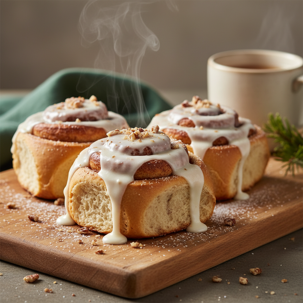 Fresh cinnamon rolls with cream cheese frosting